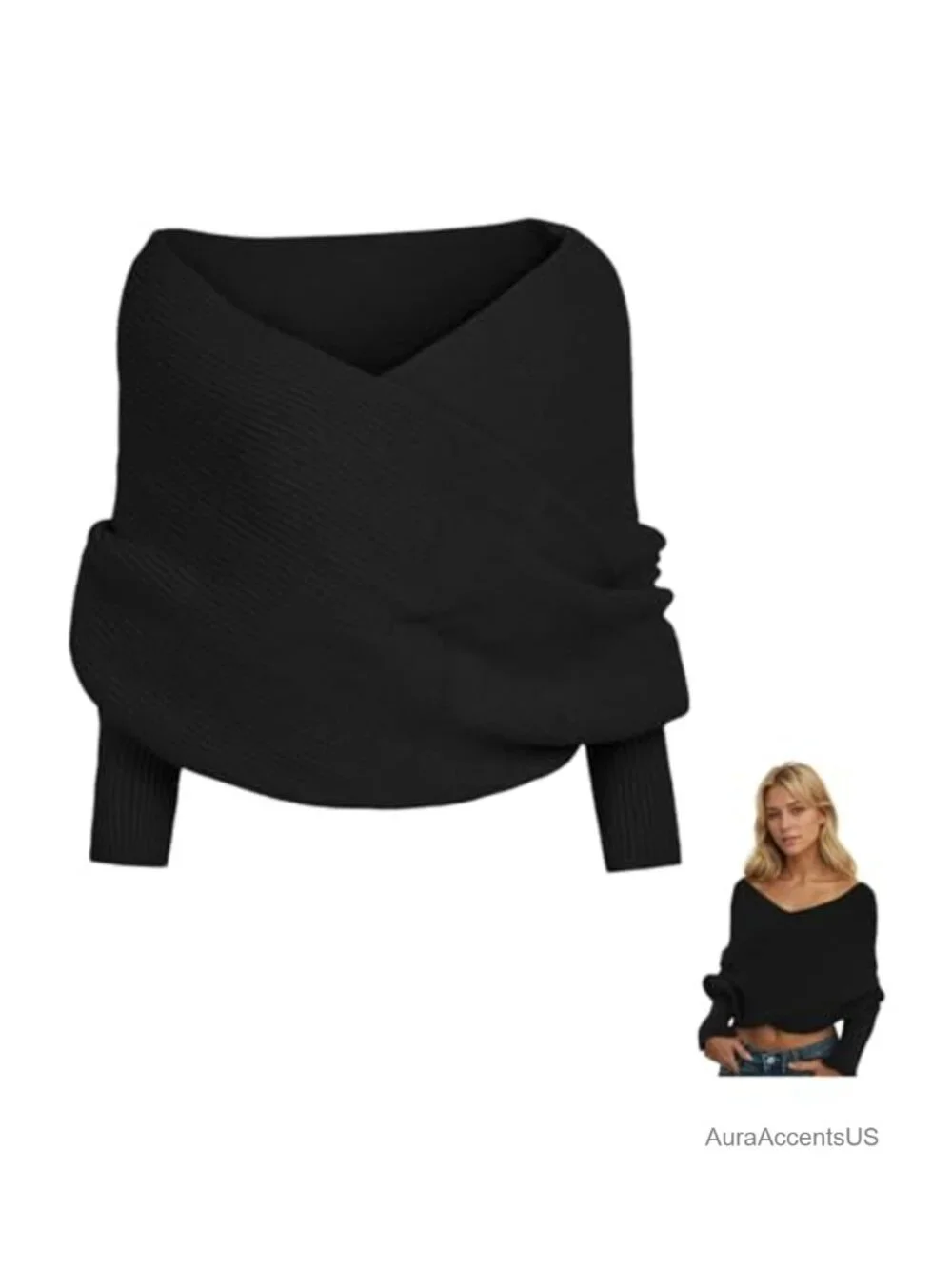 Knitted Scarf with Sleeves Shrug Wrap Sweater Women Fall Winter Crochet Fashion